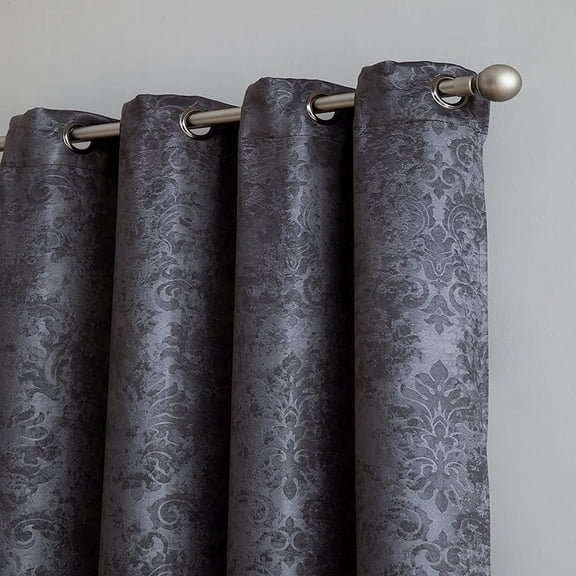 Warm Home Designs 1 Pair of 54 x 84 Black Charcoal Blackout Curtains with Embossed Textured Damask Pattern. EV Charcoal 2x54x84