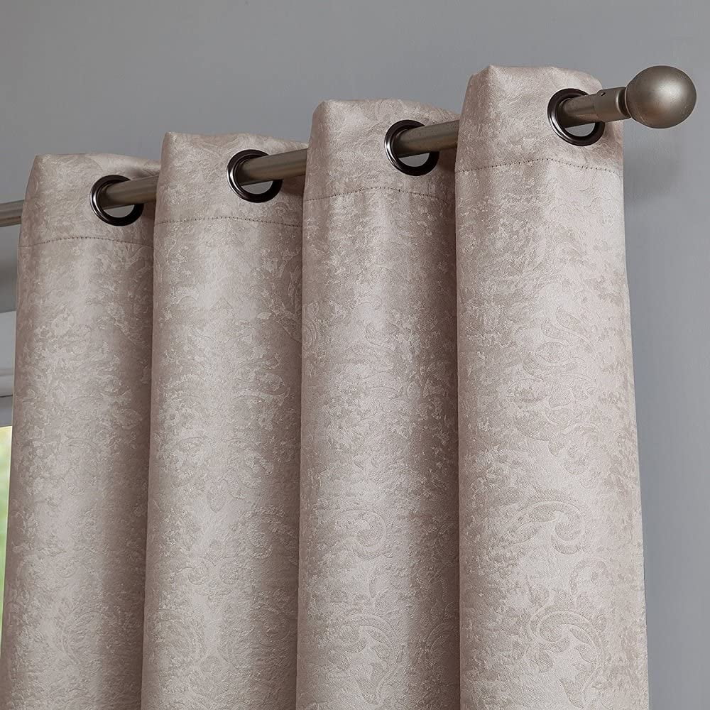 Beige Ivory Damask Blackout Polyester Grommet Window Panels
