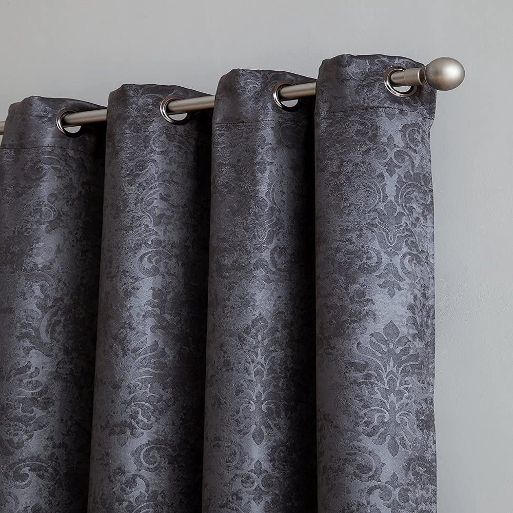 Warm Home Designs 1 Pair of 54 x 96 Black Charcoal Blackout Curtains with Embossed Textured Damask Pattern. EV Charcoal 2x54x96