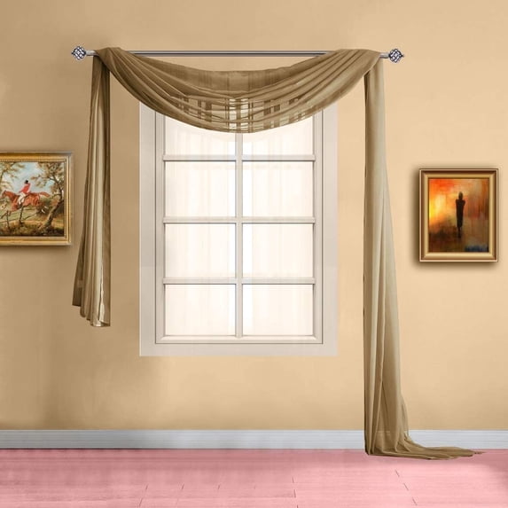 WARM HOME DESIGNS 18 Feet Extra Long Sheer Caramel Gold Window Scarf, 55 X 216 Inches in Size. AM Gold 216