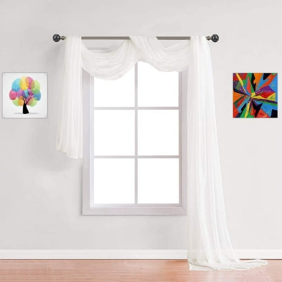 WARM HOME DESIGNS 18 Feet Sheer Ivory Beige Color Window Scarf. Valance Scarves Are 55 x 216 Inches. AM Beige 216