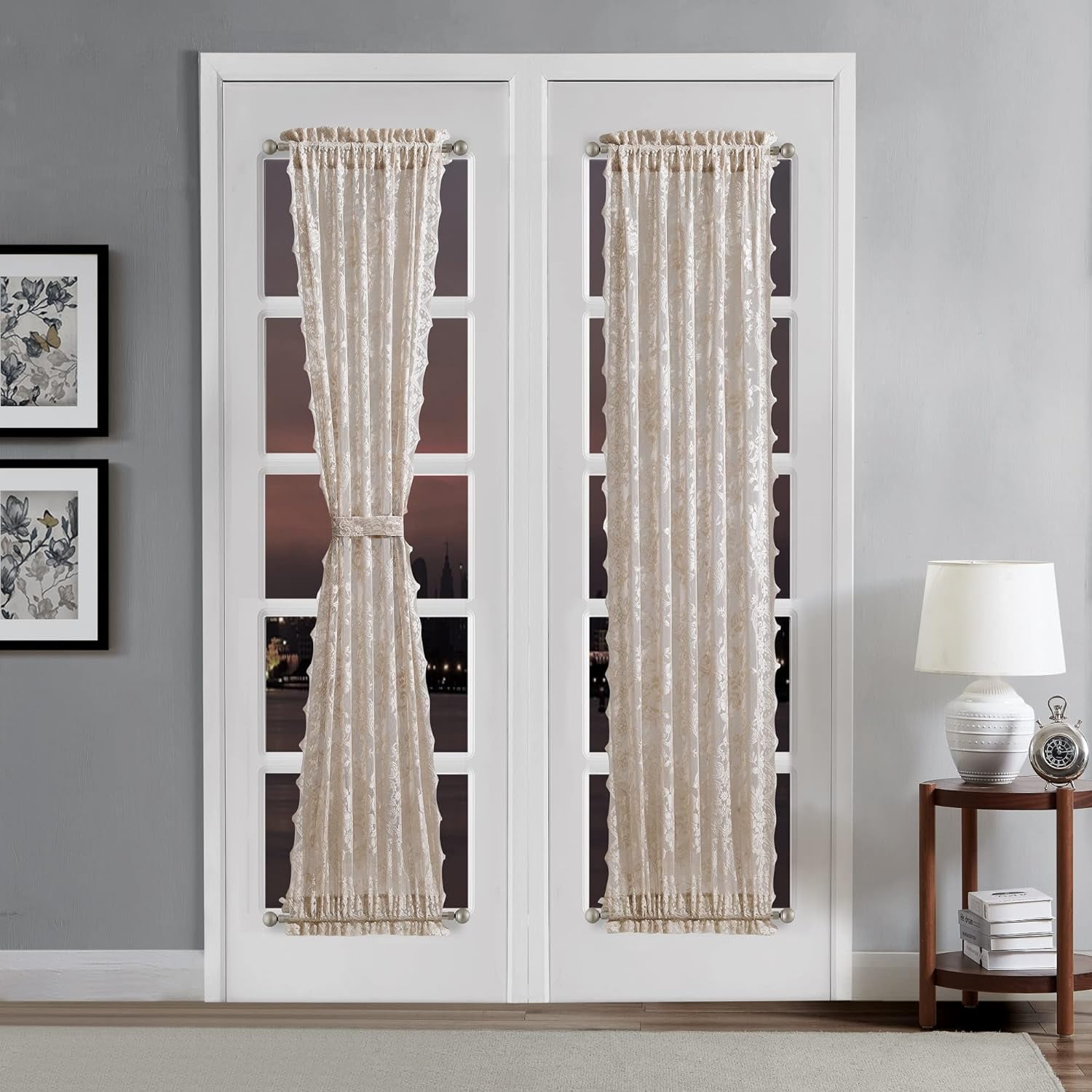 Warm Home Designs 30" W x 72" L Gold Linen Lace French Door Curtains. LFD Linen 30x72