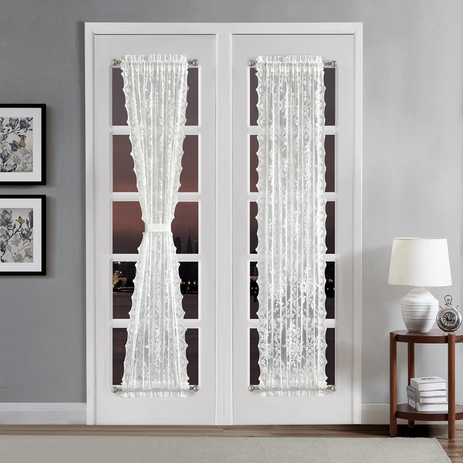 Warm Home Designs 30" W x 72" L Ivory Lace French Door Curtains
