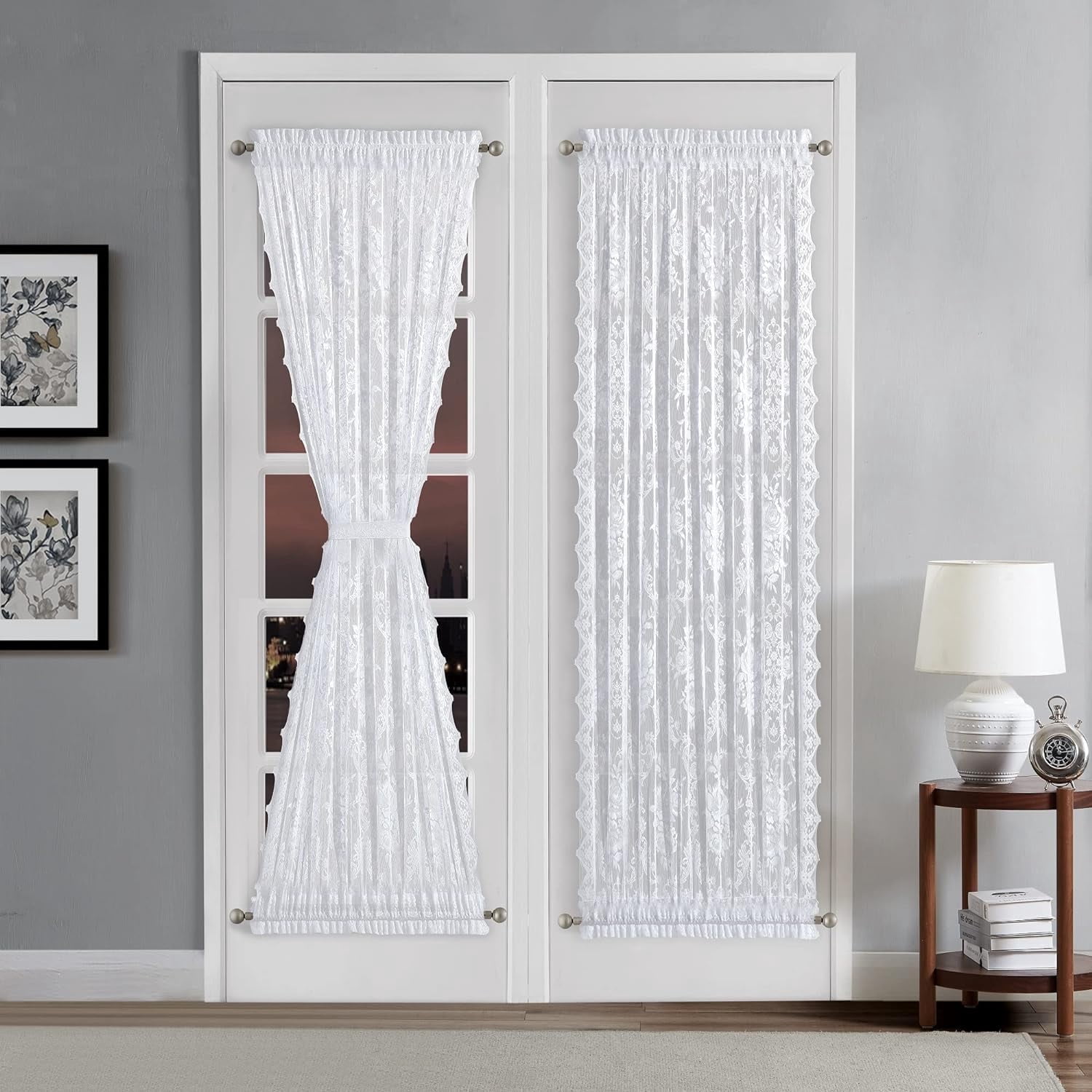 Warm Home Designs 52" W x 72" L Ivory Lace French Door Curtains. LFD ...