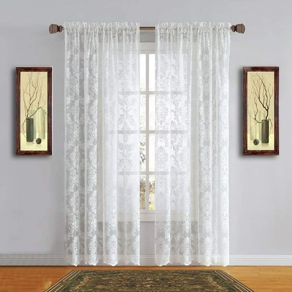 Warm Home Designs 54" W x 63" L Ivory Lace Curtains. FI Ivory 63