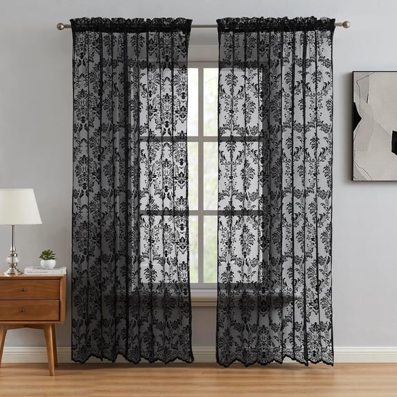 Warm Home Designs 54" W x 84" L Black Lace Curtains. FI Black 84