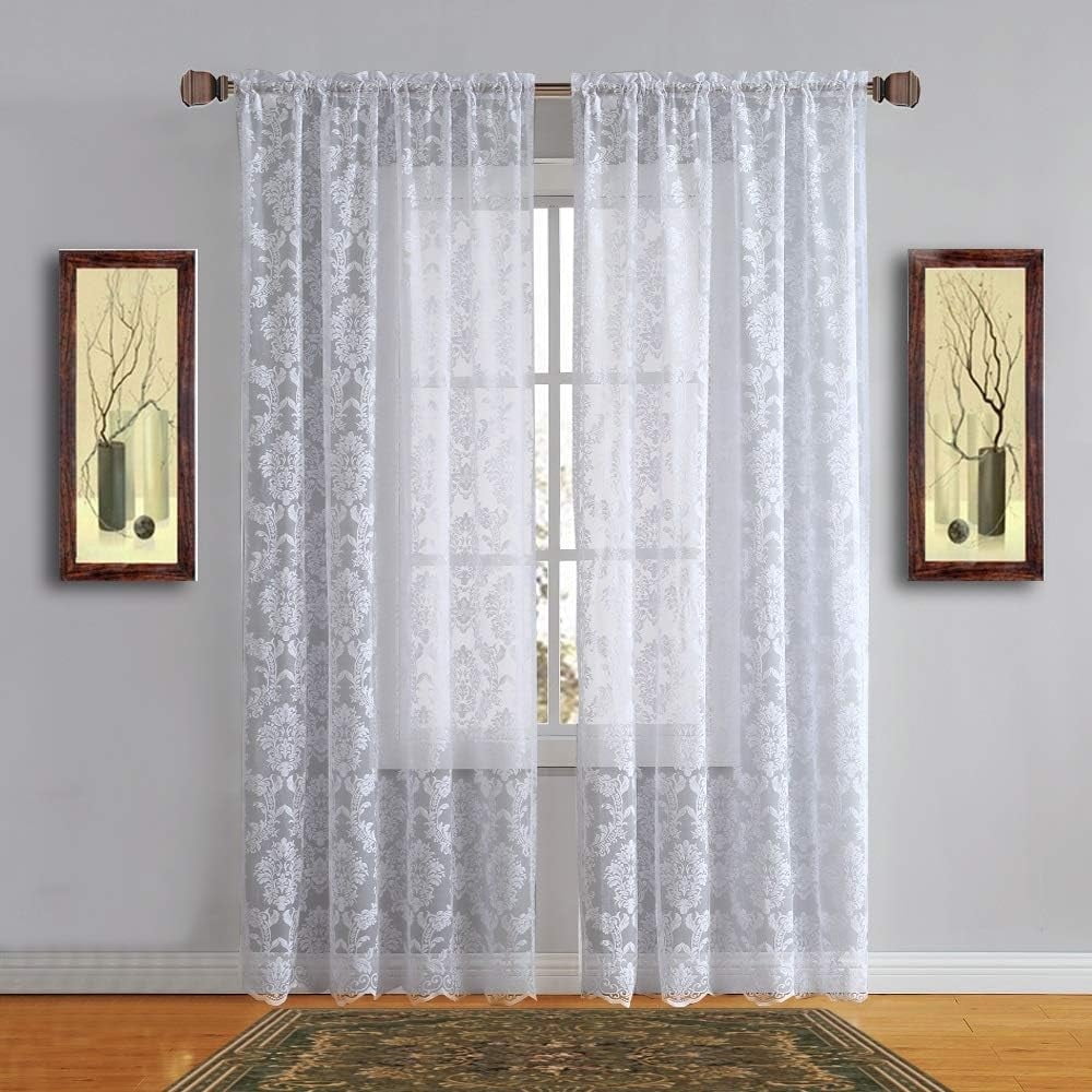 Warm Home Designs 54" W x 96" L White Lace Curtains. FI White 96