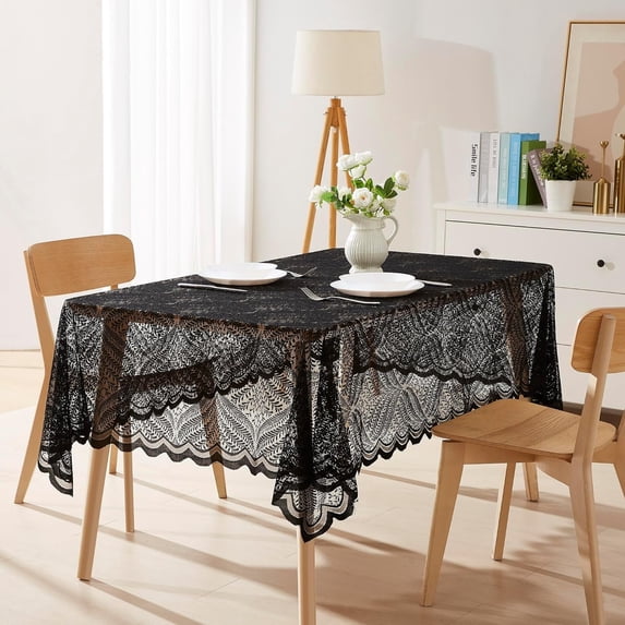 Warm Home Designs 54" x 72'' Lace Black Rectangle Tablecloth. AME Black 54x72