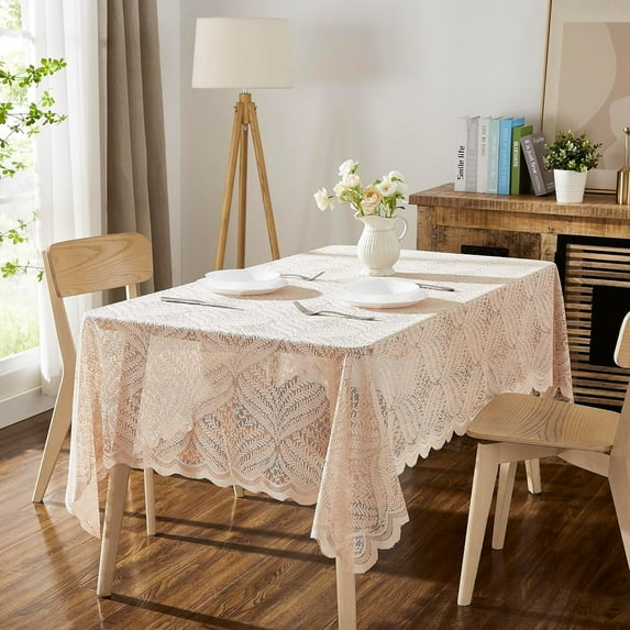 Warm Home Designs 54" x 72'' Lace Golden Linen Rectangle Tablecloth. AME Linen 54x72