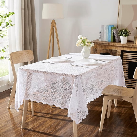 Warm Home Designs 54" x 72'' Lace White Rectangle Tablecloth. AME White 54x72