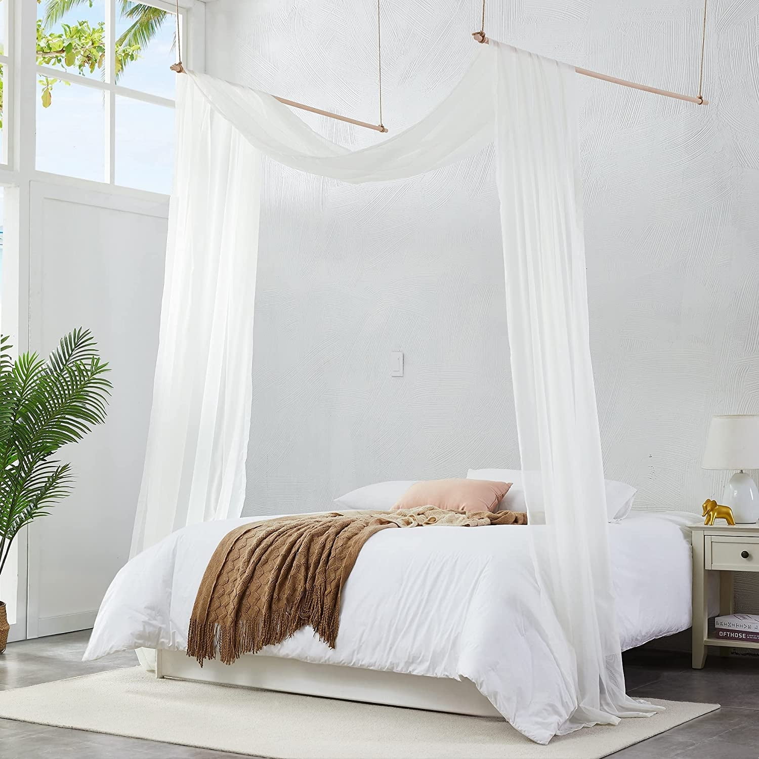 Warm Home Designs 55" W x 144" L Beige Bed Canopy Curtains for Twin Bed. BC Beige 144