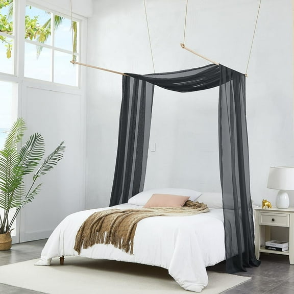 Warm Home Designs 55" W x 144" L Black Bed Canopy Curtains for Twin Bed. BC Black 144