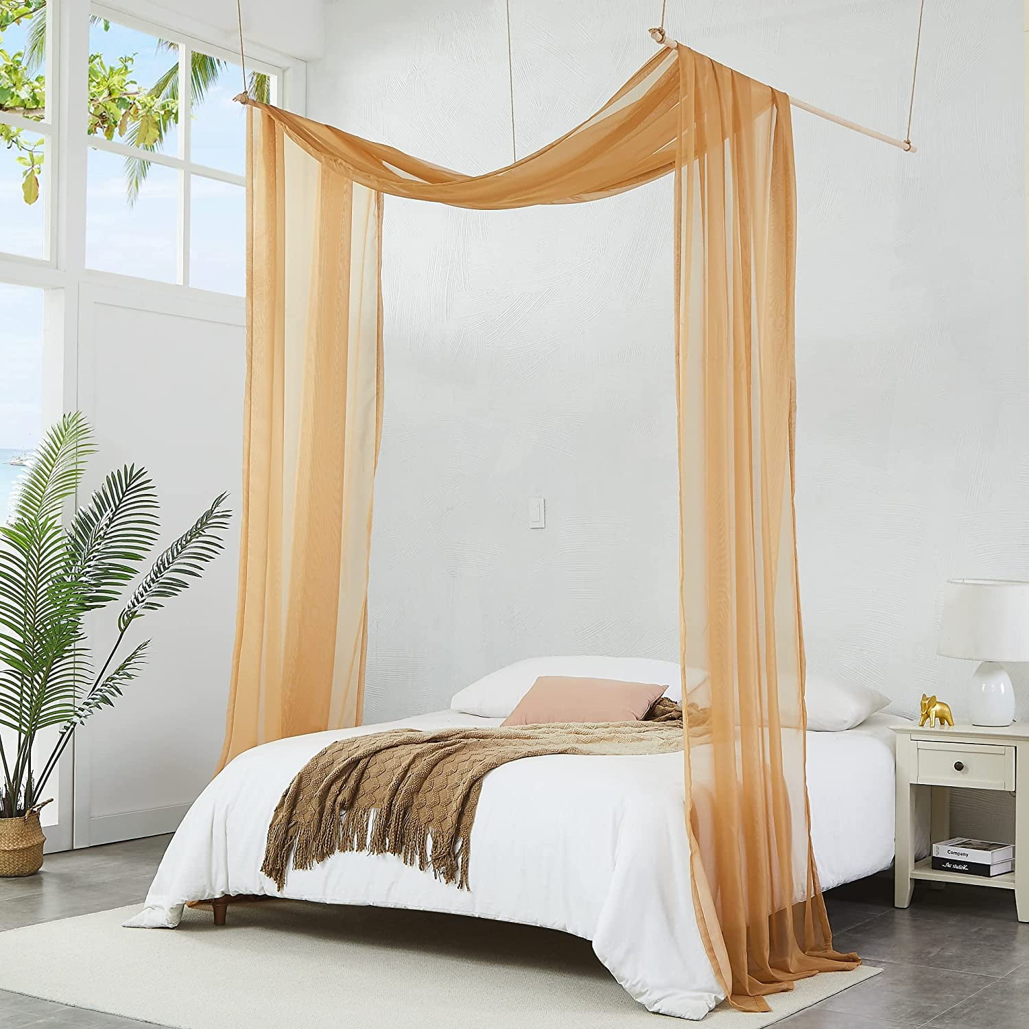 Warm Home Designs 55" W x 144" L Caramel Gold Bed Canopy Curtains for Twin Bed. BC Gold 144