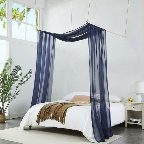Warm Home Designs 55" W x 216" L Navy Blue Bed Canopy for Queen Bed. BC N Blue 216