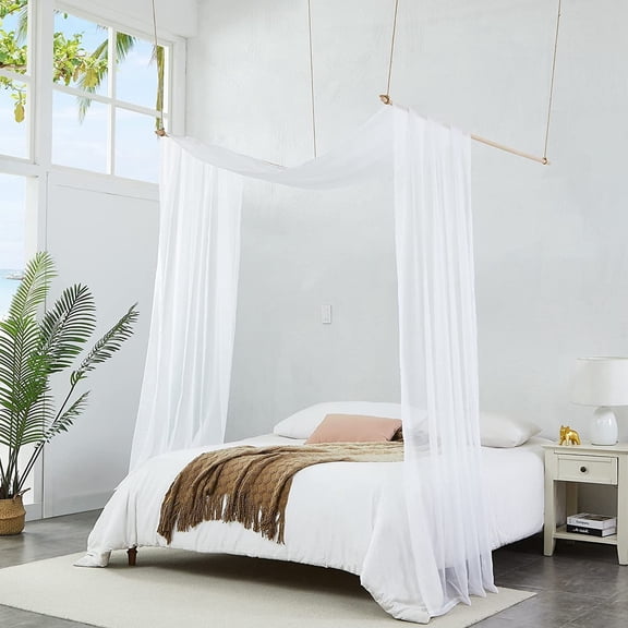 Warm Home Designs 55" W x 288" L White Bed Canopy for King Bed. BC White 288