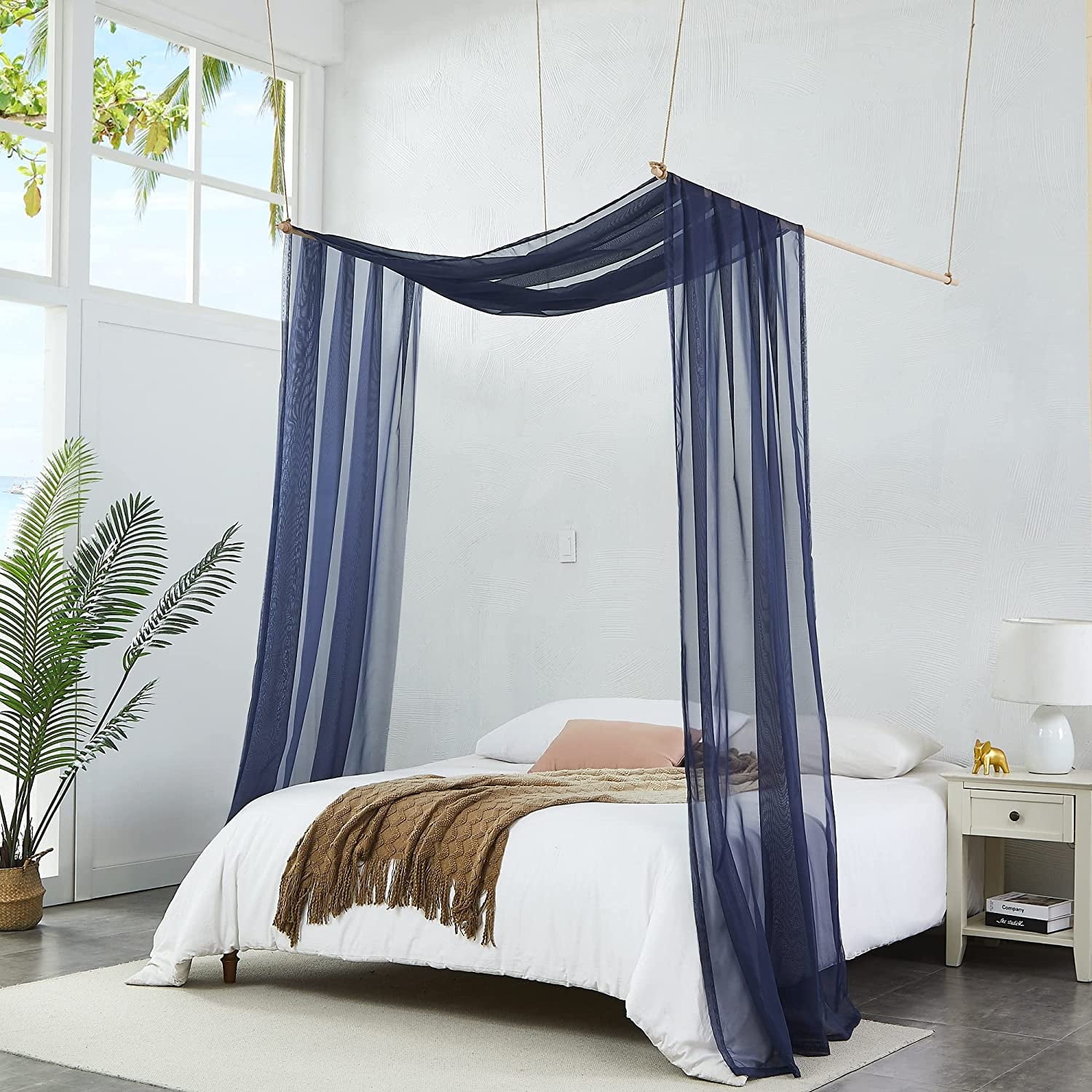 Warm Home Designs 55" W x 360" L Navy Blue Bed Canopy for Extra Large Bed. BC N Blue 360