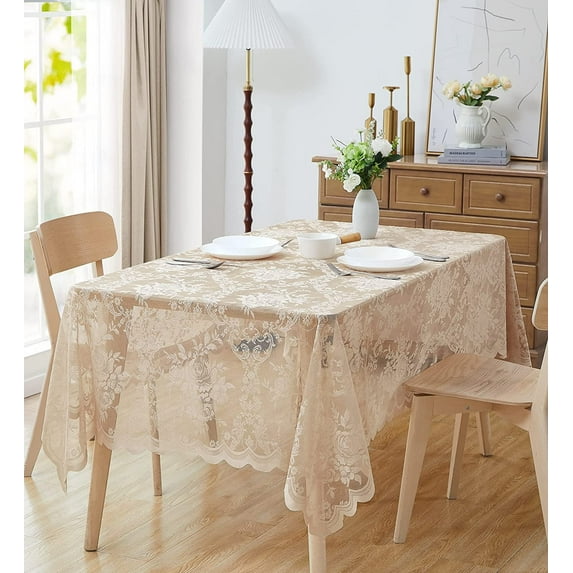 WARM HOME DESIGNS 60 x 104 Lace Tablecloth. Golden Linen Rectangle Tablecloth for 8-10 Guests. LTC Linen 104