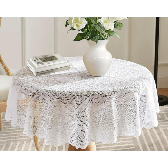 Warm Home Designs 70 inch White Lace Round Tablecloth. AME White 70 Round