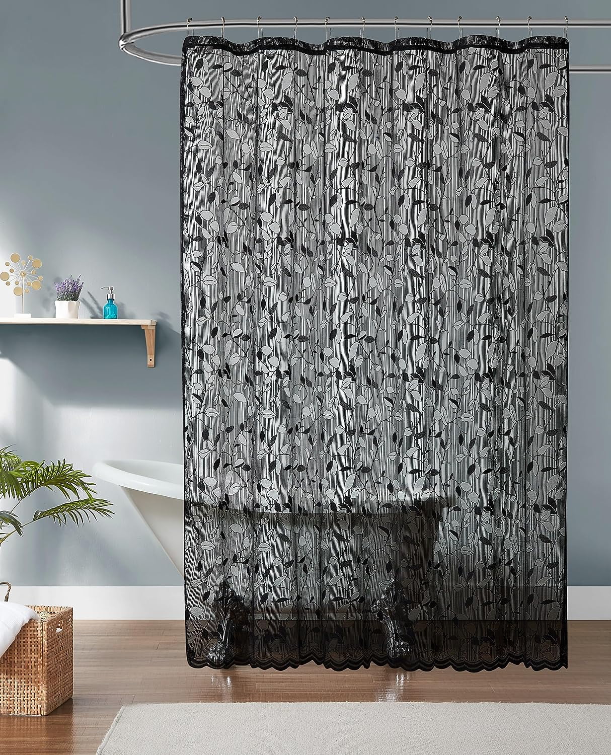 Warm Home Designs 72" W x 72" L Black Lace Shower Curtain. GR Black 72