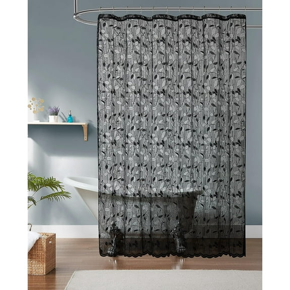 Warm Home Designs 72" W x 72" L Black Lace Shower Curtain. GR Black 72