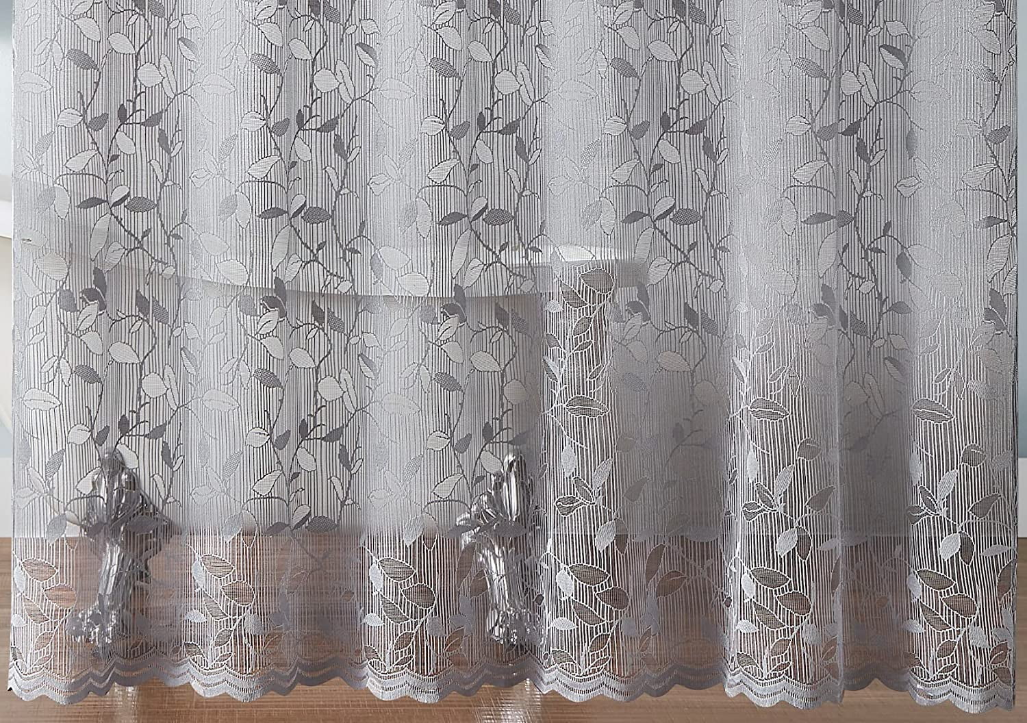 Elegant Grey Lace Fabric Shower Curtain with Leaf Pattern, 72" x 72"