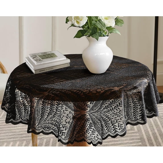 Warm Home Designs 90 inch Boho Black Round Tablecloth. AME Black 90 Round
