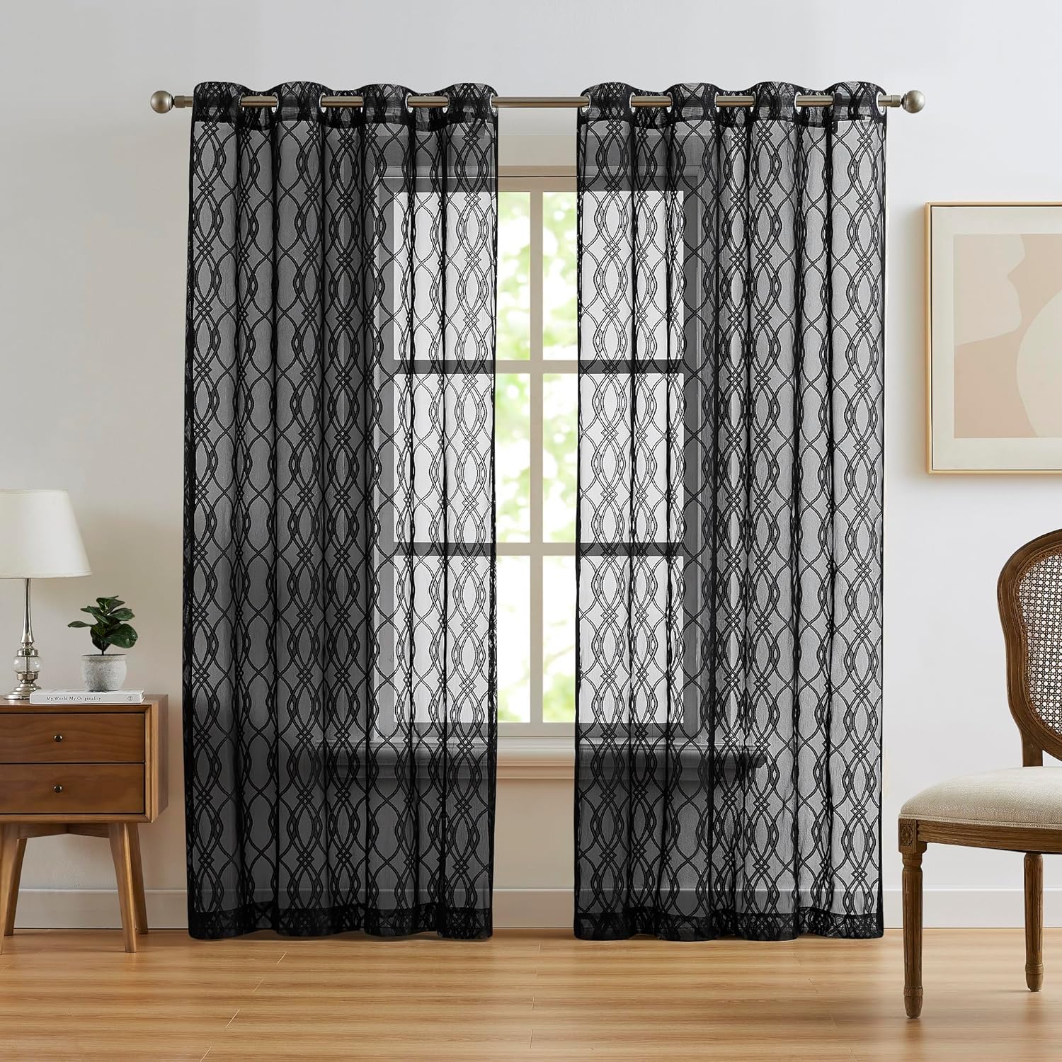 Tende In Pizzo Bianco Con Mantovana E Nappe - 213 Cm - Warm Home Designs