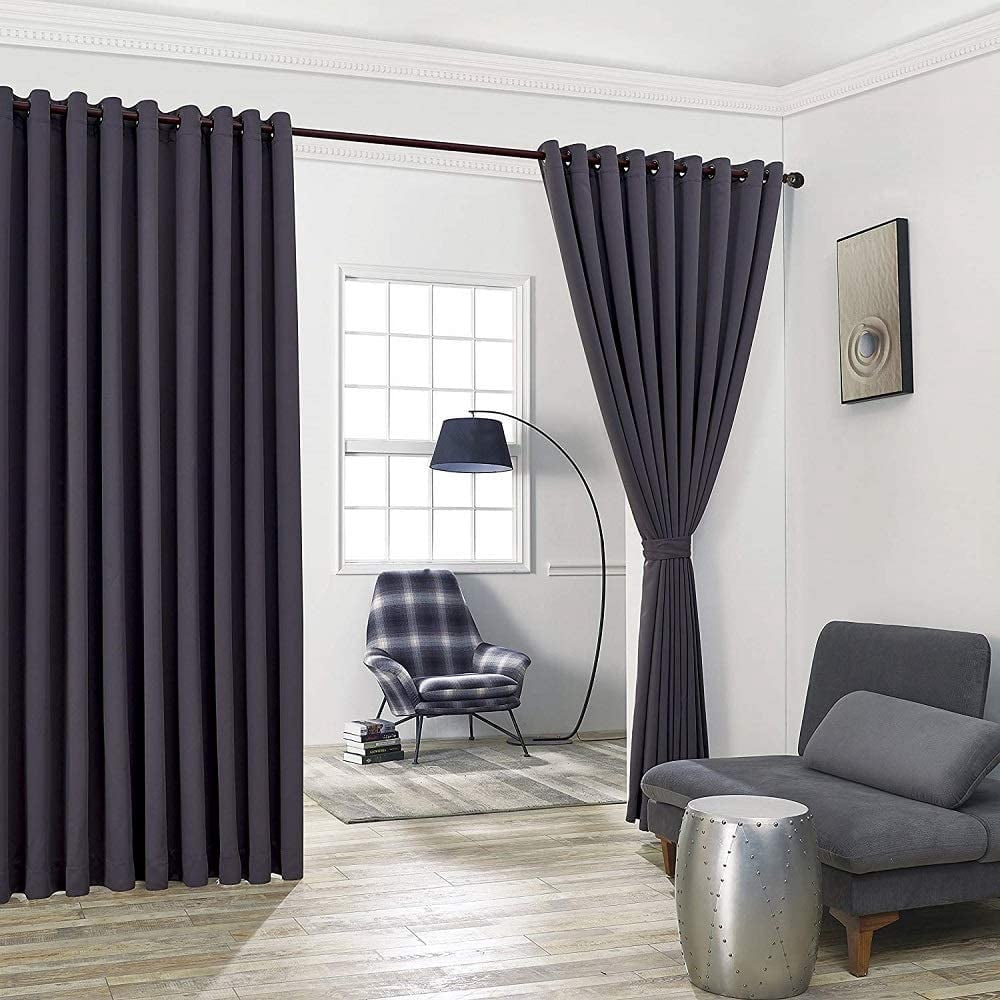 Warm Home Designs Extra Large 2 Charcoal Room Divider Curtains 108" W x 132" L Each with 2 Matching Tie-Backs.  N Charcoal Wall 132
