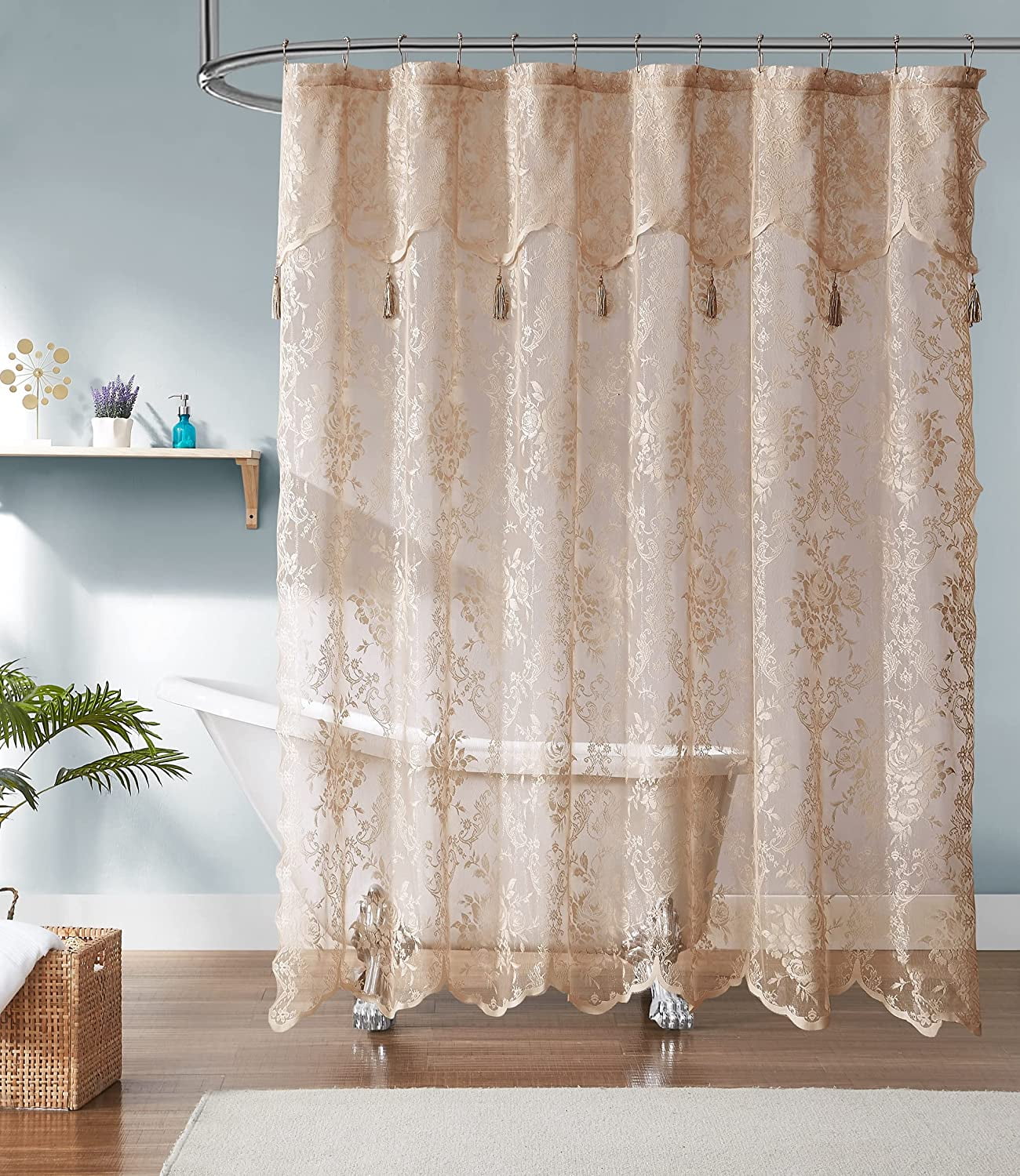 Warm Home Designs Gold Linen Lace Shower Curtain 72 x 72 Inches with