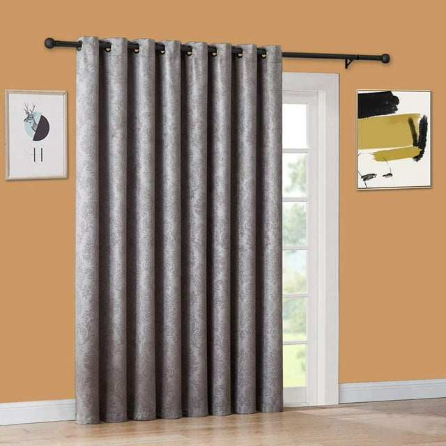 Warm Home Designs Grey Patio Door Curtain for Sliding Glass Door. Damask Extra Wide Curtain Panel.