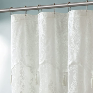 WARM HOME DESIGNS Ivory Lace Shower Curtain 72 W x 84 L Inches with Attached Valance & Tassels.