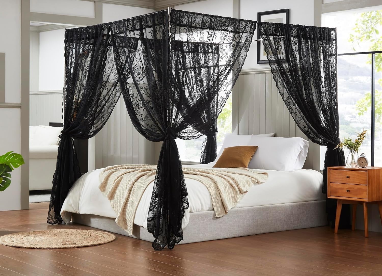 Warm Home Designs Lace Canopy Bed Curtains Set Consists of 8 48\, image size:1500x1087