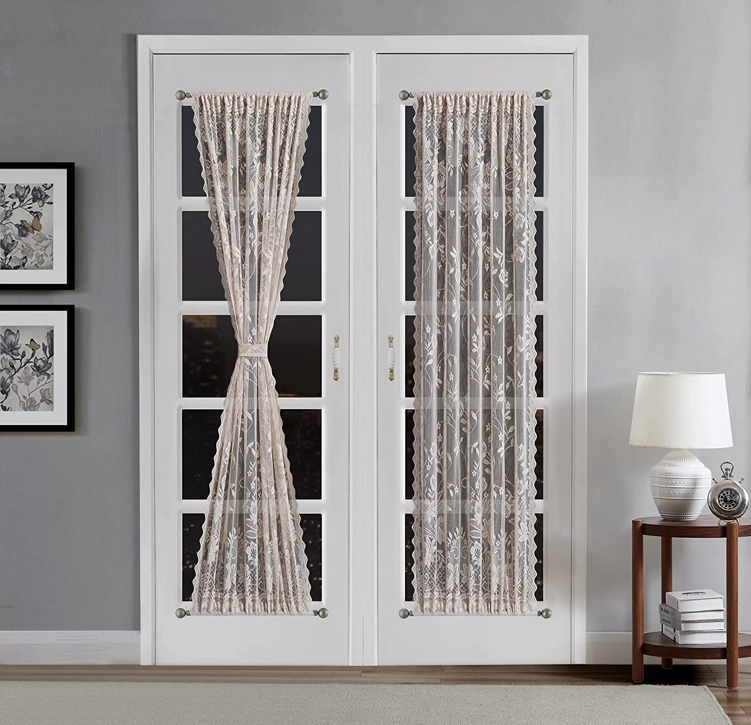 Warm Home Designs Pair of 2 Gold Linen Lace French Door Curtains. 30 Inch Wide by 72 Inches Long. Doorway Sidelight Curtains Come with 2 Matching Tie-Backs. R Linen 30 x 72