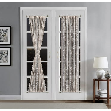 Warm Home Designs Pair of 2 Gold Linen Lace French Door Curtains. 30 Inch Wide by 72 Inches Long. Doorway Sidelight Curtains Come with 2 Matching Tie-Backs.