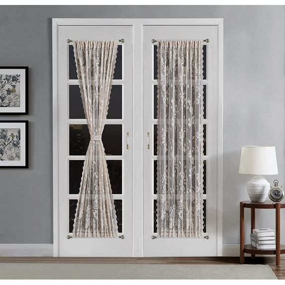 Warm Home Designs Pair of 2 Gold Linen Lace French Door Curtains. 52 nch Wide by 72 Inches Long. Doorway Sidelight Curtains Come with 2 Matching Tie-Backs. ROS Linen 52x72