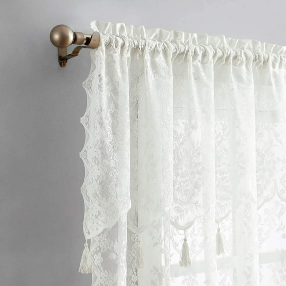 Warm Home Designs Pair of Short Length 54” (W) x 96” (L) Semi Sheer Ivory Lace Curtains. L Ivory 96