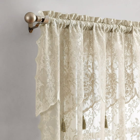 Warm Home Designs Pair of Short Length 54” (W) x 63” (L) Semi Sheer Gold Linen Lace Curtains. L Linen 63