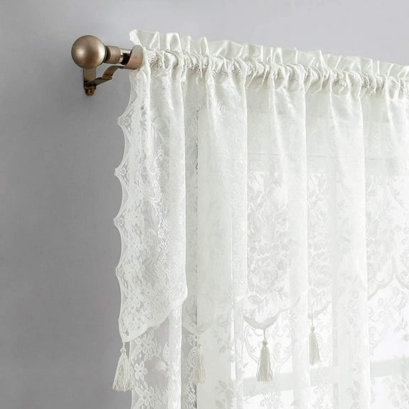 Warm Home Designs Pair of Short Length 54” (W) x 63” (L) Semi Sheer Ivory Lace Curtains. L Ivory 63