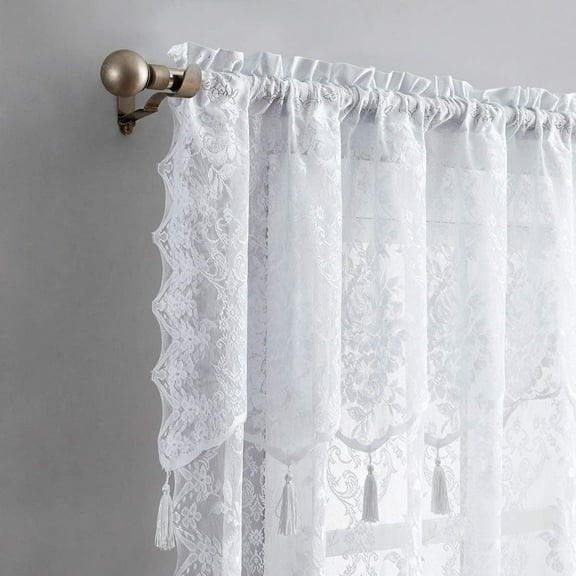 Warm Home Designs Pair of Short Length 54” (W) x 63” (L) Semi Sheer White Lace Curtains. L White 63