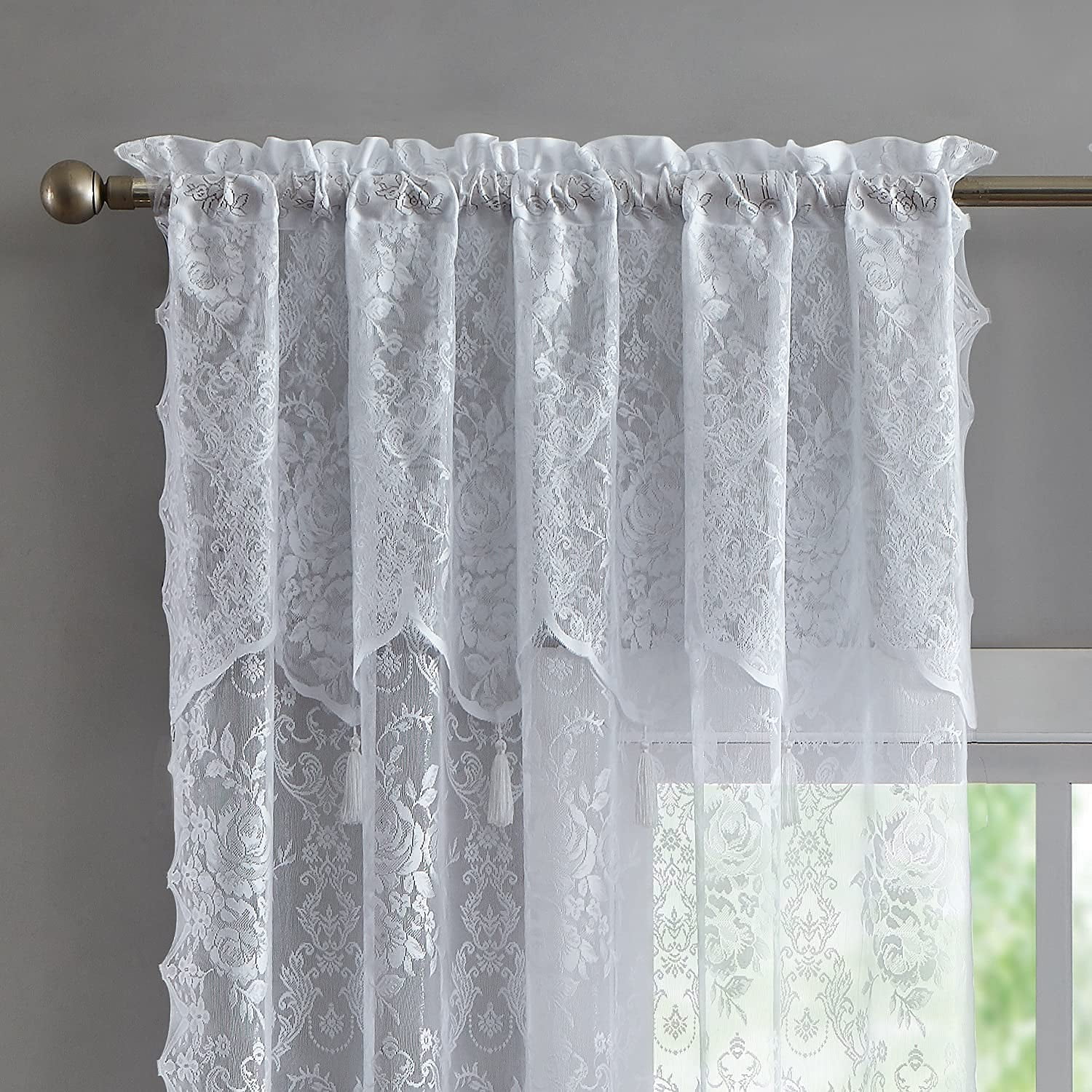 Warm Home Designs Pair of Short Length 54” (W) x 63” (L) Semi Sheer Lace Curtains in White Color. L White 63