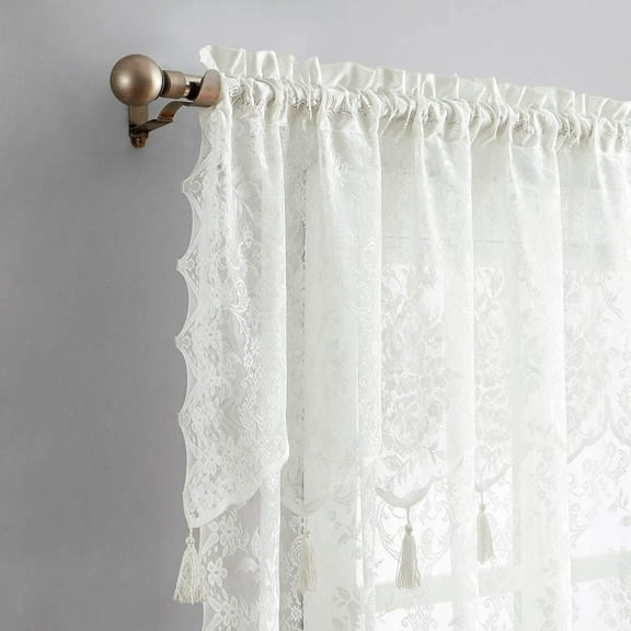 Warm Home Designs Pair of Short Length 54” (W) x 84” (L) Semi Sheer Lace Curtains in Ivory Color. L Ivory 84