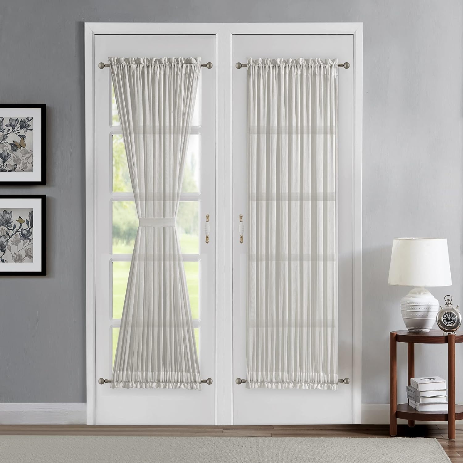 Warm Home Designs Pair of 30"x 72" Sheer Grey French Door Sidelight