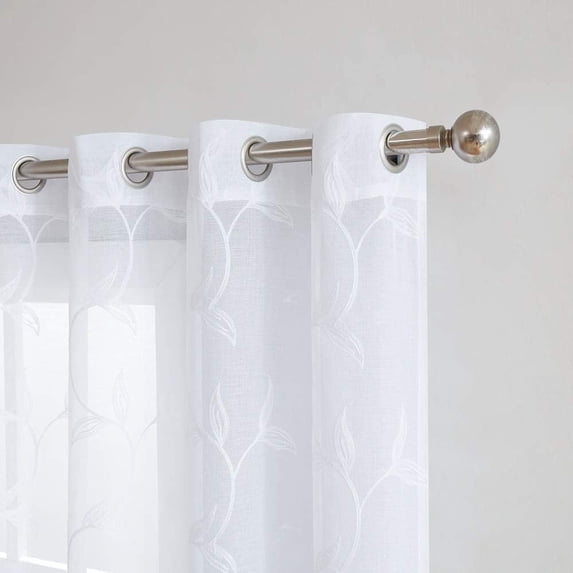 Warm Home Designs Pair of Long Length 54" x 96" Sheer White Curtains with White Leaf Embroidery. M White 96