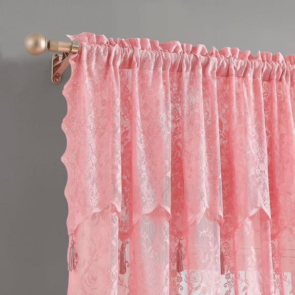 Warm Home Designs Pair of Standard Length 54” (W) 63” (L) Semi Sheer Pink Lace Curtains. L Rose 63