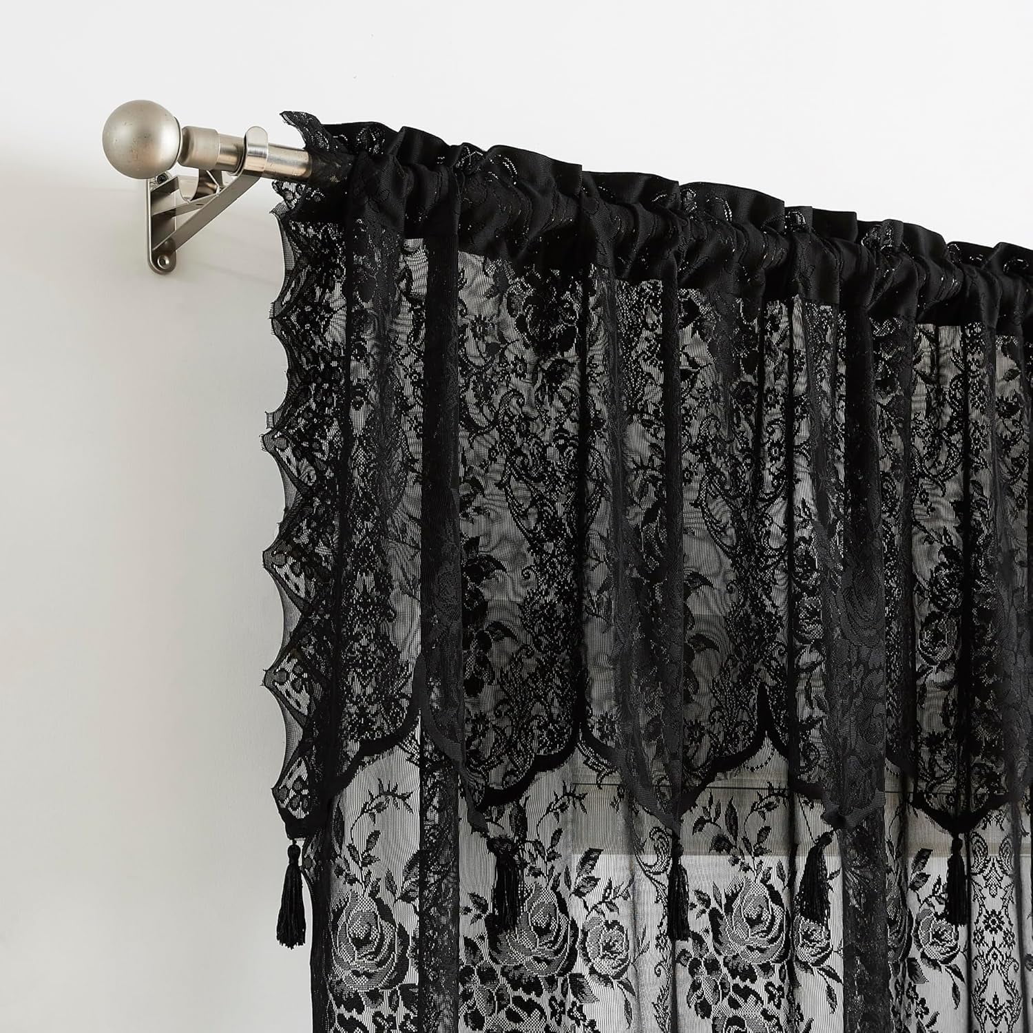 Warm Home Designs Pair of Standard Length 54” (W) 84” (L) Semi Sheer Black Lace Curtains. L Black 84