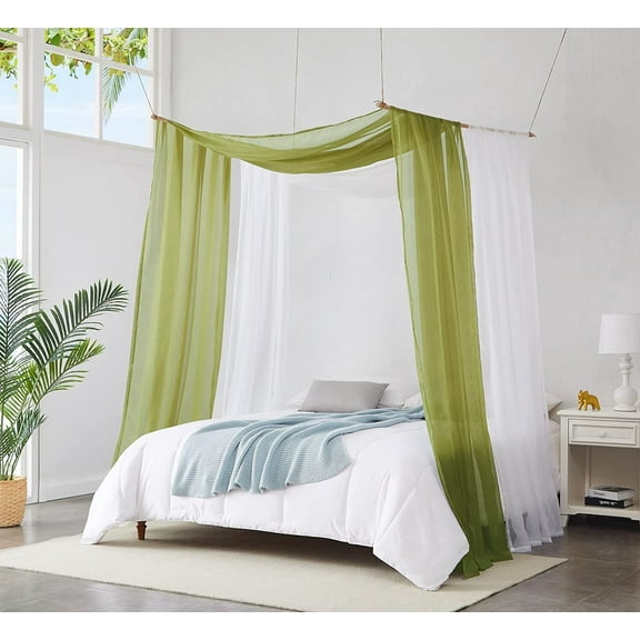 Warm Home Designs Set of 2 White & S Green Canopy Bed Curtains in 55 x 144 Inch Size. BE White & Sage 144