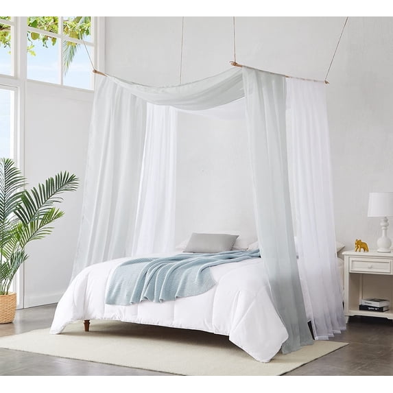 WARM HOME DESIGNS Set of 2 White & S Green King Canopy Bed Curtains in 55 x 288 Inch Size. BE White & Silver 288