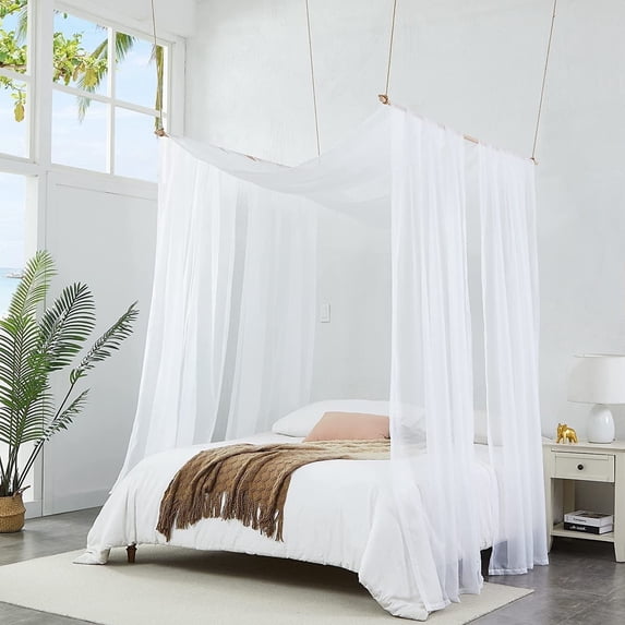WARM HOME DESIGNS Set of 2 White Twin Canopy Bed Curtains in 55 x 144 inch Size. BE Double White 144
