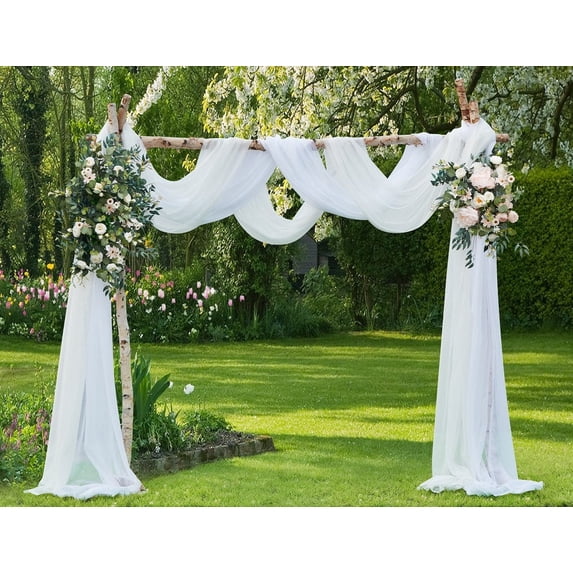 Warm Home Designs Wedding Arch Draping Fabric Bundle Has 2 216 Inch (18 Feet) Scarves in White Color for Wedding Ceremony or Photo Backdrop. AD White & White 216