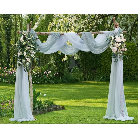 Warm Home Designs Wedding Arch Draping Fabric Bundle Has 2 216 Inch (18 Feet) Scarves in White & Silver Grey Colors for Wedding Ceremony or Photo Backdrop. AD White & Silver 216